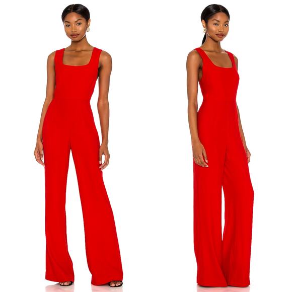 Saloni Jules Jumpsuit Red Size 2 Crepe Wide Leg Pantsuit Sleeveless Flowy Chic - Picture 1 of 16